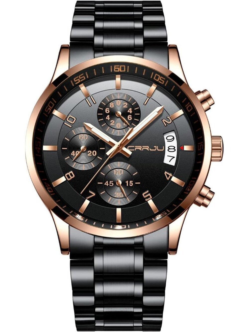 Men's Black Rose Gold Analog Stainless Steel Waterproof Chronograph Wrist Watch